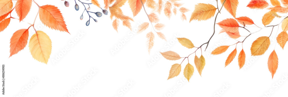 Obraz premium PNG Painting of autumn leaves border backgrounds pattern plant.