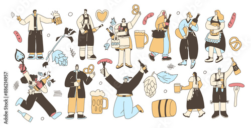 Set of Oktoberfest characters. Beer festive people kit. Vector collection illustration isolated on white background.eopleset-05