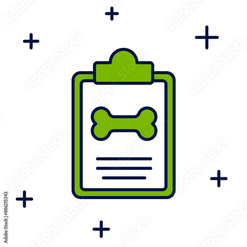 Filled outline Clipboard with medical clinical record pet icon isolated on white background. Health insurance form. Medical check marks report. Vector