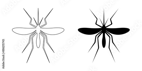 Mosquito icons isolated on white background. Gnat silhouettes. Poisonous flying insects. Malaria, dengue or zika virus concept. Vector graphic illustration.