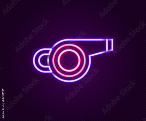 Glowing neon line Whistle icon isolated on black background. Referee symbol. Fitness and sport sign. Colorful outline concept. Vector