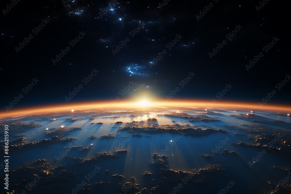 View of the planet Earth from space during a sunrise 3D rendering View of the planet Earth from space during a sunrise 3D rendering