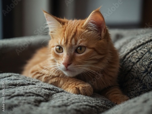 Sweet ginger kitten resting