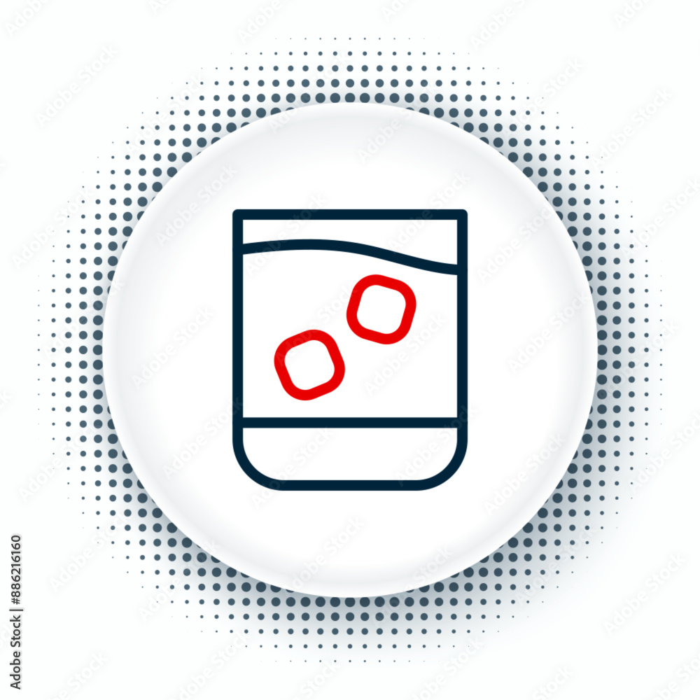 Line Glass of whiskey and ice cubes icon isolated on white background. Colorful outline concept. Vector Line Glass of whiskey and ice cubes icon isolated on white background. Colorful outline concept. Vector