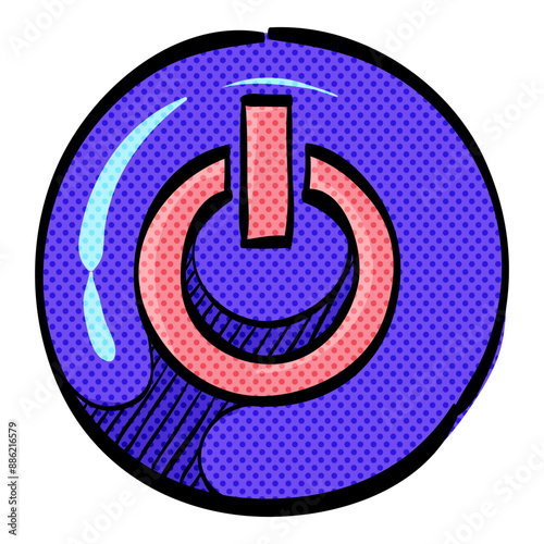 Power button halftone icon hand drawn color vector illustration
