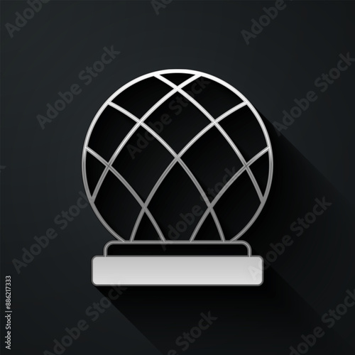 Silver Montreal Biosphere icon isolated on black background. Long shadow style. Vector
