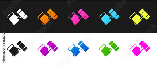 Set Auction hammer icon isolated on black and white background. Gavel - hammer of judge or auctioneer. Bidding process, deal done. Auction bidding. Vector