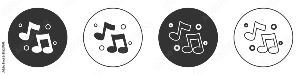 Black Music note, tone icon isolated on white background. Circle button. Vector Black Music note, tone icon isolated on white background. Circle button. Vector