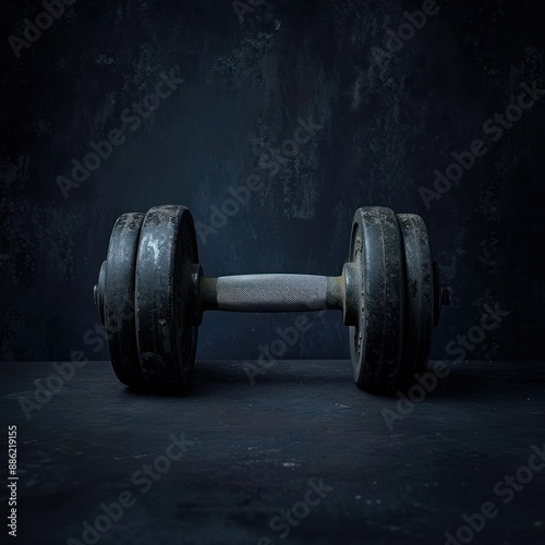 Heavy dumbbell on dark background