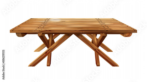 Realistic Wooden Picnic Table With Iron Frame For Camping on white background. wooden picnic table, iron frame, camping table, picnic table isolated, white background, outdoor furniture, camping,