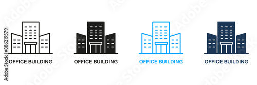 Office Building Line and Silhouette Icon Set. Real Estate Business Pictogram. Residential House Construction Symbol. City Apartment Sign. Editable Stroke. Isolated Vector Illustration