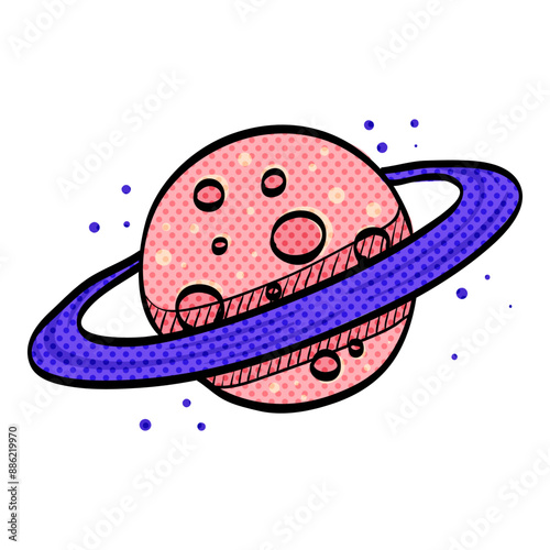 Planet Saturn halftone icon hand drawn color vector illustration