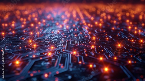 Glowing Circuit Board with Data Flow