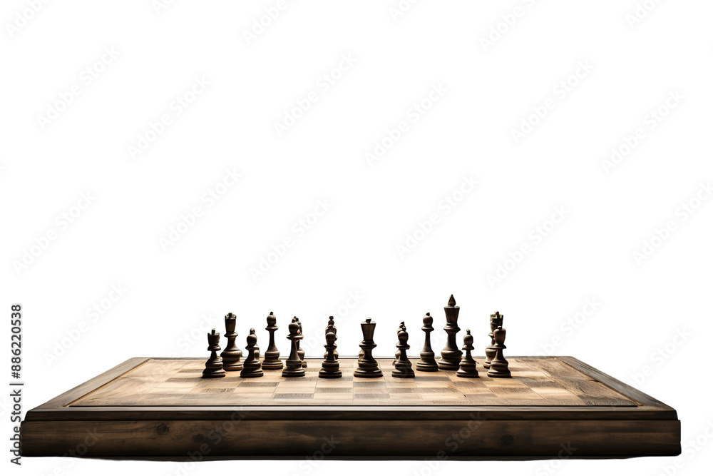 Awaiting the First Move: A Chessboard Ready for Battle on a White or Clear Surface PNG Transparent Background. Awaiting the First Move: A Chessboard Ready for Battle on a White or Clear Surface PNG Transparent Background.