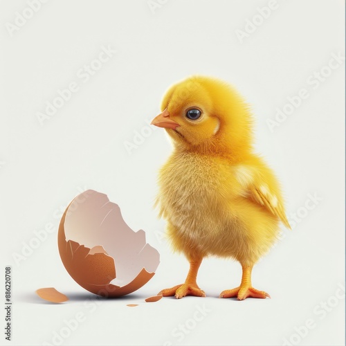 Newly hatched chick with eggshell