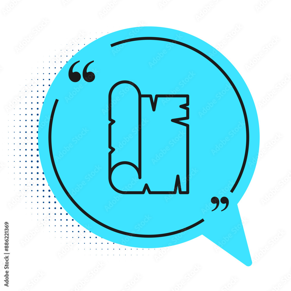 Black line Ancient papyrus scroll icon isolated on white background. Parchment paper. Ancient Egypt symbol. Blue speech bubble symbol. Vector Black line Ancient papyrus scroll icon isolated on white background. Parchment paper. Ancient Egypt symbol. Blue speech bubble symbol. Vector