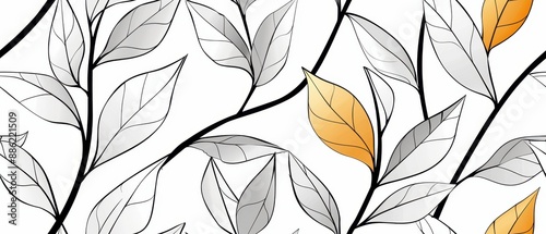 Wallpaper Mural seamless pattern, Abstract botanical pattern with stylized grey and yellow leaves on white background. Modern minimalist plant-inspired illustration. Torontodigital.ca