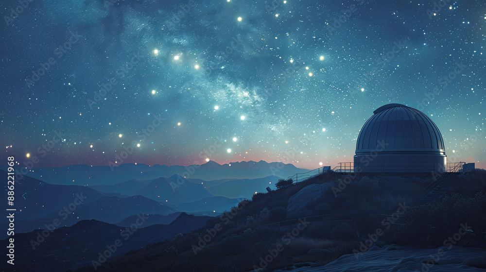 Starry night sky over observatory dome in mountains astronomy exploration Starry night sky over observatory dome in mountains astronomy exploration