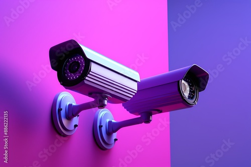 CCTV security camera on purple background. 3d illustration. Security concept