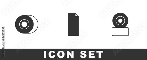 Set Skateboard wheel, Grip tape on skateboard and icon. Vector