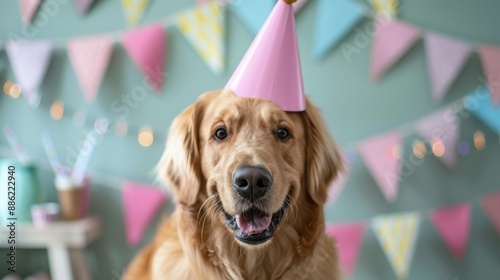 Dog in a Birthday Hat photo