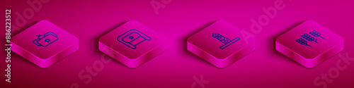 Set Isometric line Ushanka, , Slavic pagan idol and Wheat icon. Vector