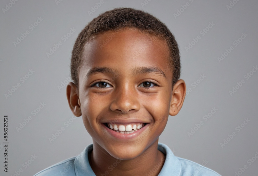 Naklejka premium Portrait view of a regular happy smiling Belize boy, ultra realistic, candid, social media, avatar image, plain solid background