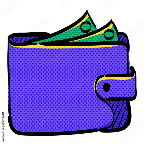 Wallet halftone icon hand drawn color vector illustration