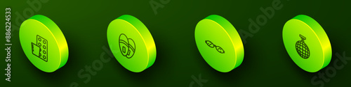 Set Isometric line Pills in blister pack, Slippers, Eyeglasses and Disco ball icon. Vector