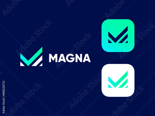 Letter M logo design. M with check mark logo concept. Premium business finance logotype. Linear creative monochrome monogram. Vector elegant app icon