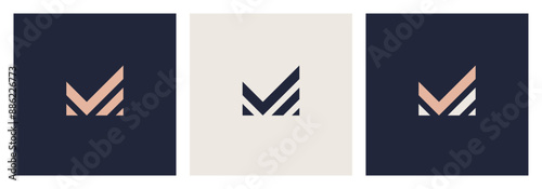 Luxury letter M logo design. Linear creative monograms. M with check mark logo concept. Premium elegant vector logotype