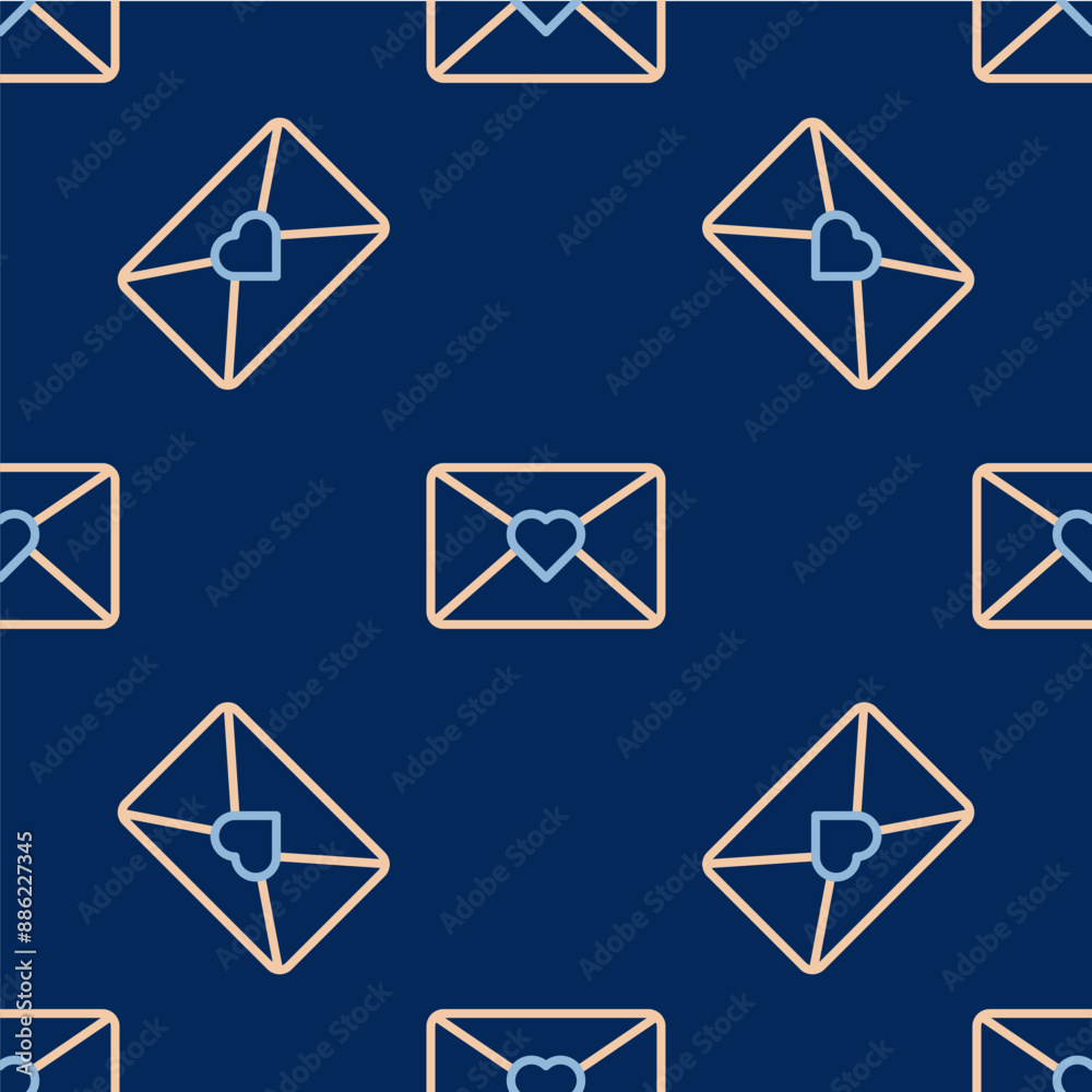 Line Envelope with 8 March icon isolated seamless pattern on blue background. Message love. Letter love and romance. International Happy Women Day. Vector Line Envelope with 8 March icon isolated seamless pattern on blue background. Message love. Letter love and romance. International Happy Women Day. Vector
