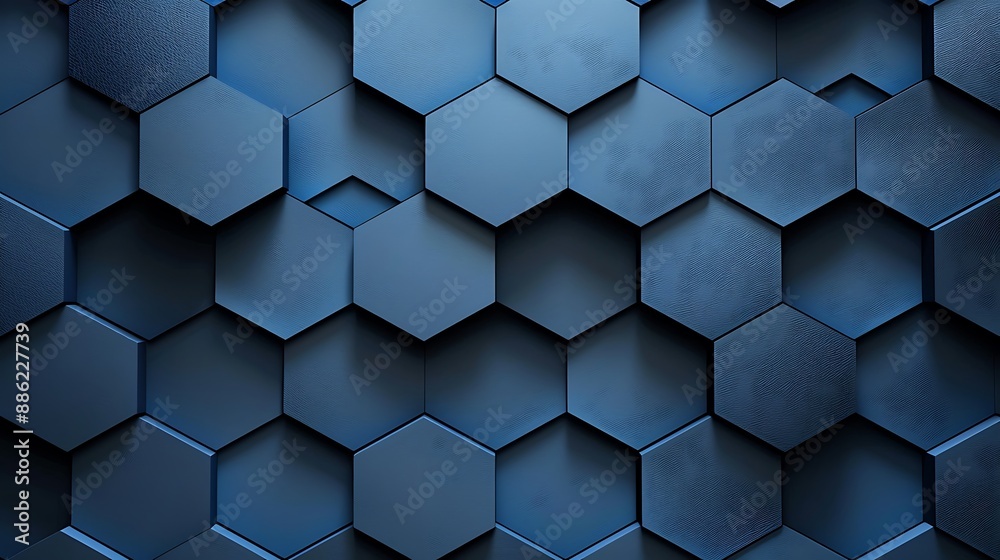 A minimalist dark blue hexagonal backdrop with a radiant indigo center, featuring a sleek 3D look A minimalist dark blue hexagonal backdrop with a radiant indigo center, featuring a sleek 3D look