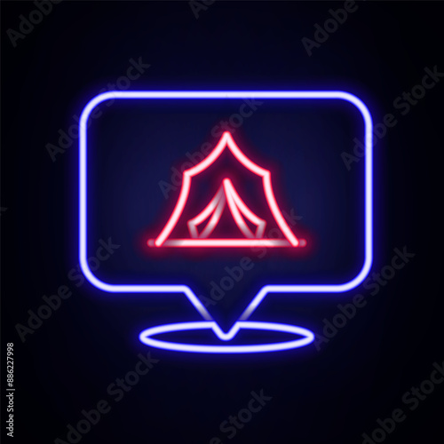 Glowing neon line Circus tent icon isolated on brick wall background. Carnival camping tent. Amusement park. Colorful outline concept. Vector