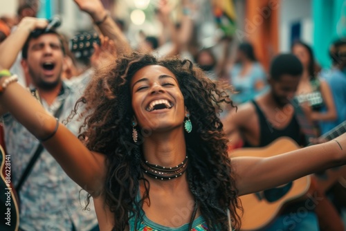 Lively Street Festival: Joyful Celebration with Music, Dance, and Vibrant Colors