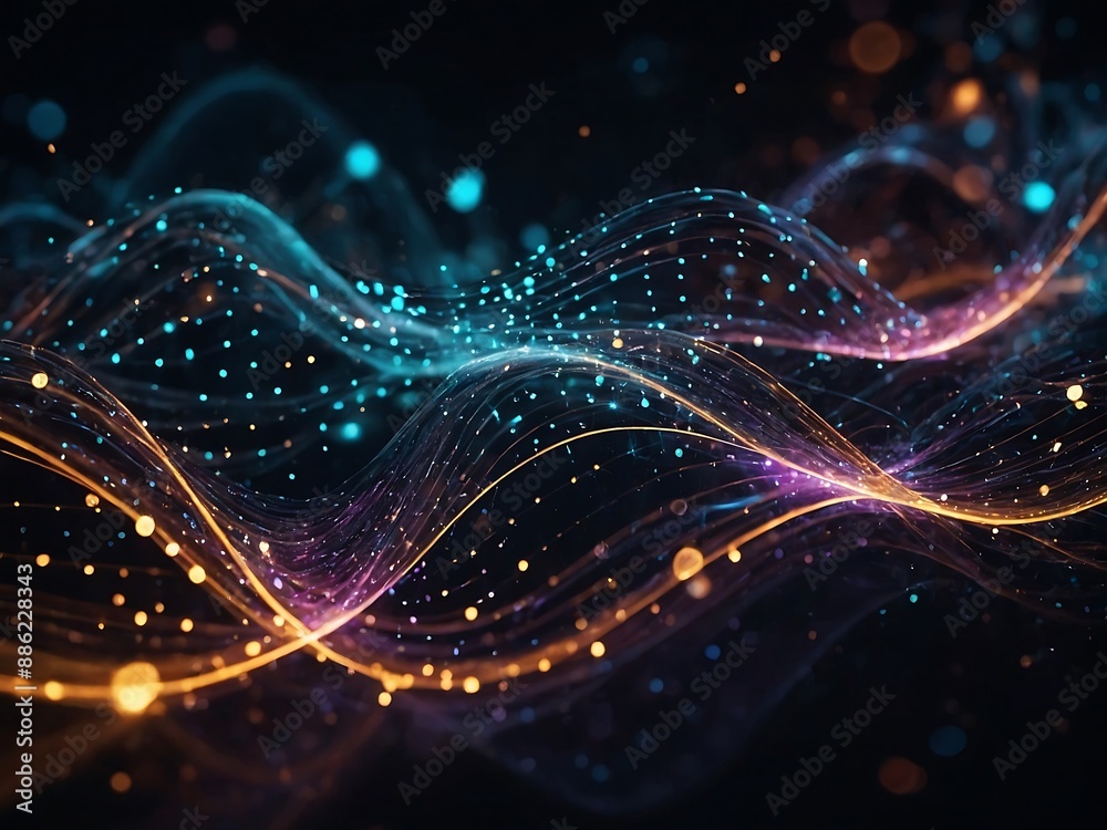 Technology background Motion waving dots with glowing particles Technology background Motion waving dots with glowing particles