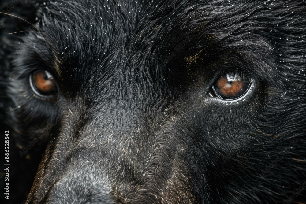 Close up of a black bear staring with intense brown eyes Close up of a black bear staring with intense brown eyes