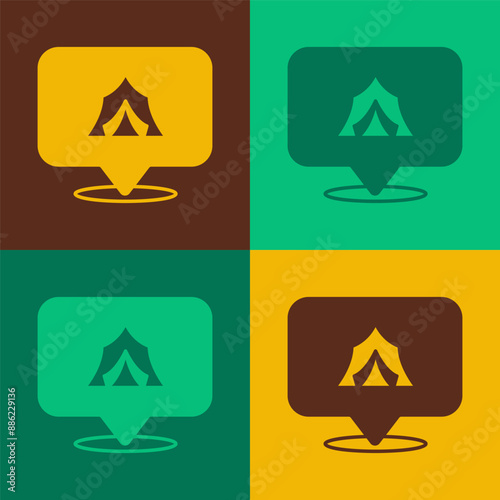 Pop art Circus tent icon isolated on color background. Carnival camping tent. Amusement park. Vector