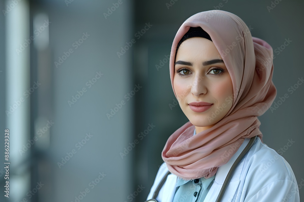 Confident Female Doctor in Hijab with Stethoscope Confident Female Doctor in Hijab with Stethoscope