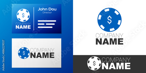 Logotype Casino chip with dollar symbol icon isolated on white background. Casino gambling. Logo design template element. Vector