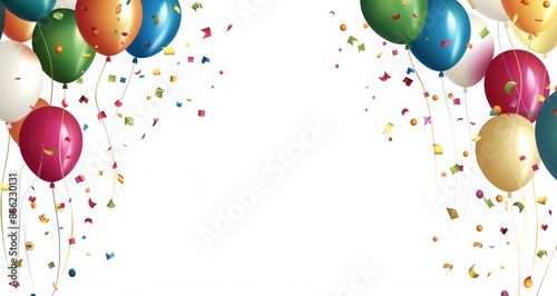 Happy birthday background with colorful balloons and bunting flag decoration for greeting card or banner design.