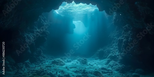 Wallpaper Mural Diver Exploring the Depths of an Underwater Cave An Adventurous Seascape of Mystery and Intrigue Torontodigital.ca