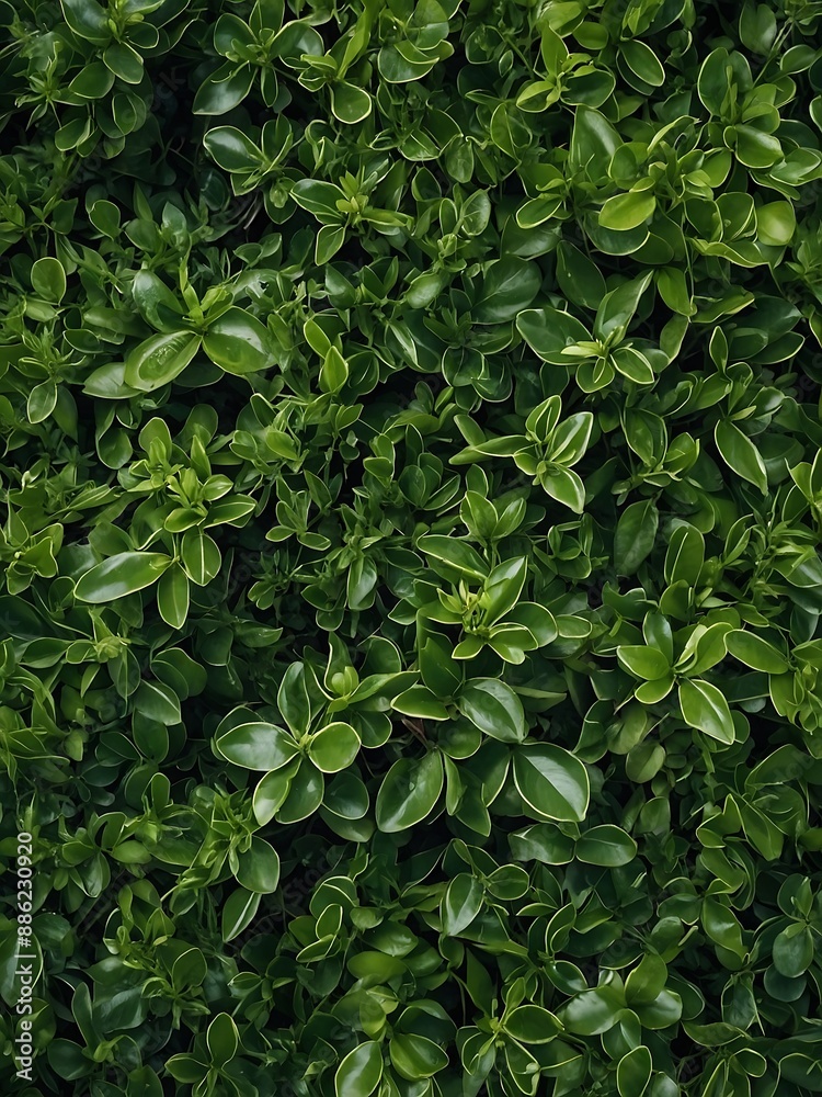 Texture of small green leaves forming a lush pattern, ideal for eco-conscious themes and tropical environments Texture of small green leaves forming a lush pattern, ideal for eco-conscious themes and tropical environments
