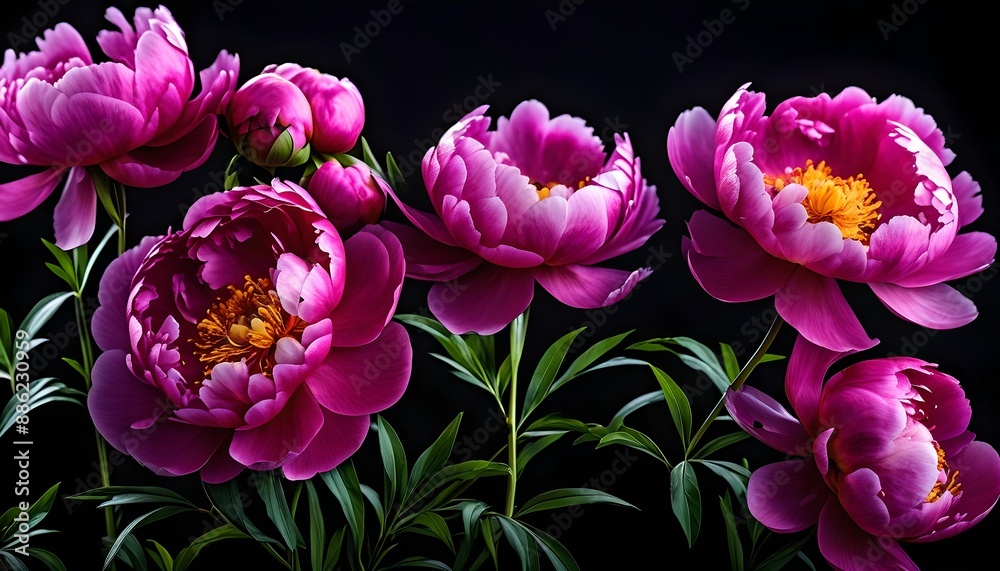 Obraz premium Isolate Peony Flowers On Black Background