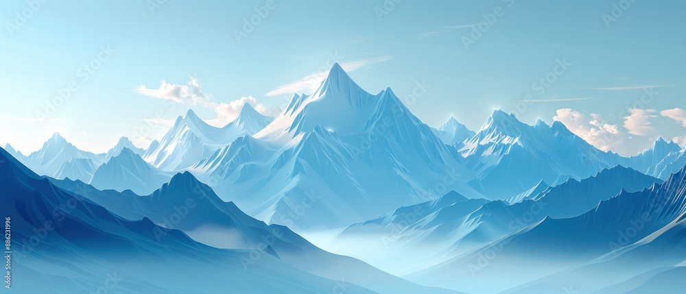 A flat design illustration featuring a serene mountain landscape with snow-capped peaks and a clear sky. The minimalist style ensures the scene remains uncluttered, providing ample copy space for A flat design illustration featuring a serene mountain landscape with snow-capped peaks and a clear sky. The minimalist style ensures the scene remains uncluttered, providing ample copy space for