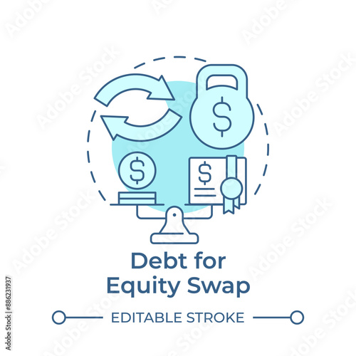 Debt for equity swap soft blue concept icon. Debt settlement, exchange. Financial restructuring. Round shape line illustration. Abstract idea. Graphic design. Easy to use in infographic