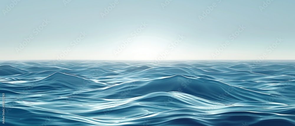 Minimalist flat design illustration of a calm ocean with gentle waves and a clear horizon. The clean lines and simple shapes create a peaceful atmosphere, with ample copy space for text or branding. Minimalist flat design illustration of a calm ocean with gentle waves and a clear horizon. The clean lines and simple shapes create a peaceful atmosphere, with ample copy space for text or branding.