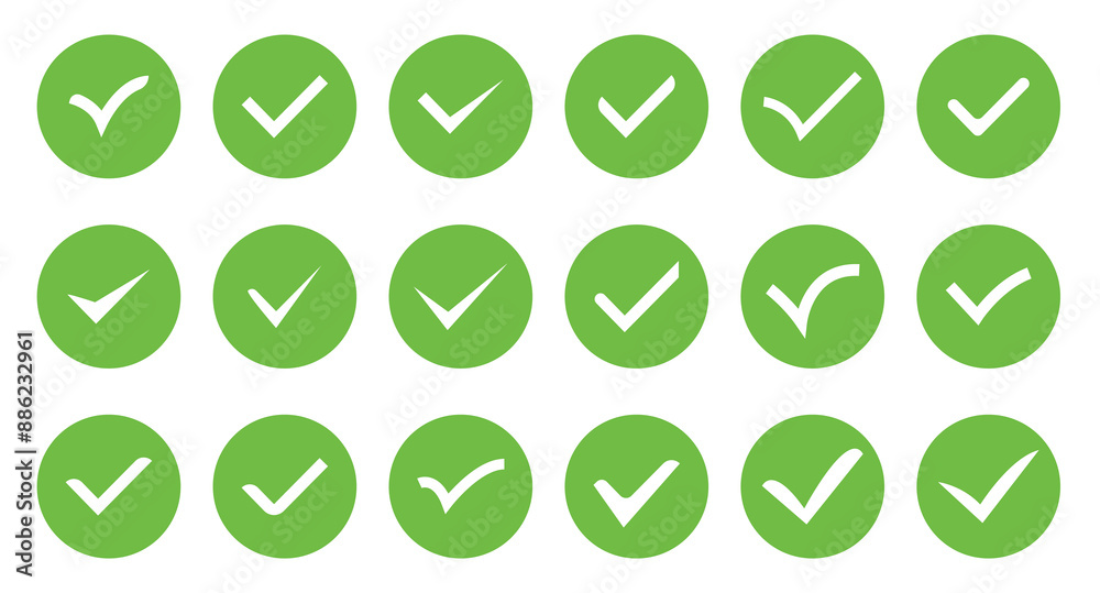 Green check mark icon set. circle check mark. Tick symbol in green color. Hand drawn checkmark illustration. Vector Green check mark icon set. circle check mark. Tick symbol in green color. Hand drawn checkmark illustration. Vector
