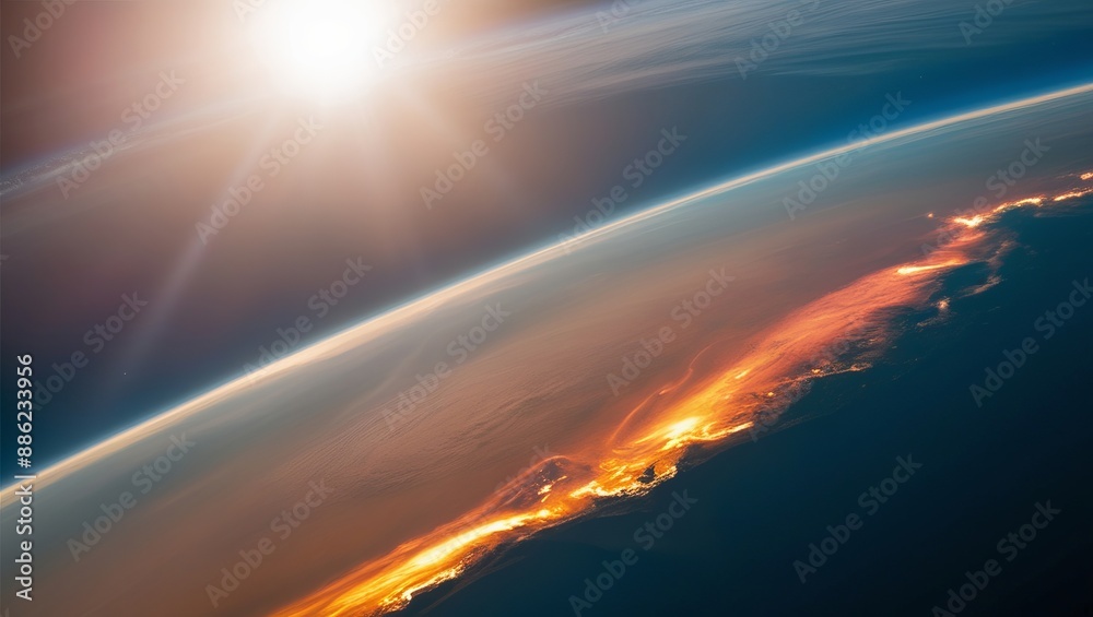 A mesmerizing image of Earth's horizon from space, showcasing the vastness and beauty of the planet's surface and atmosphere. A mesmerizing image of Earth's horizon from space, showcasing the vastness and beauty of the planet's surface and atmosphere.