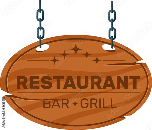 informative wooden sign with restaurant lettering